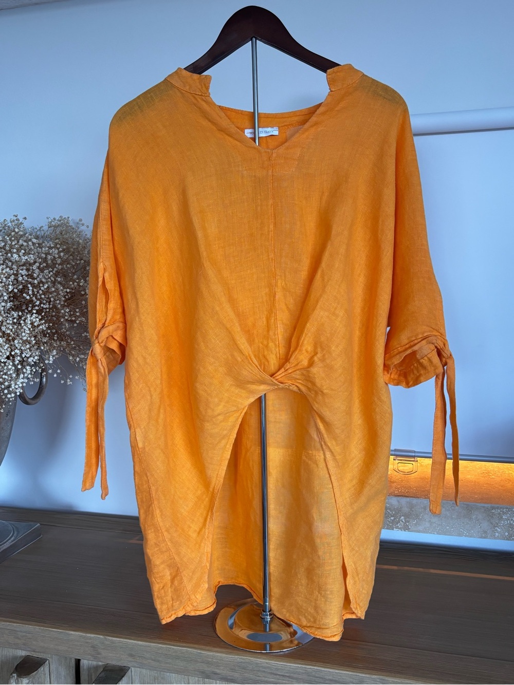 100% Linen Made in Italy Orange Lagenlook Oversized Top L Luxury - Picture 6 of 9